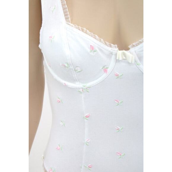 Vintage Victorias Secret Teddy Small 34B White Cotton Embroidered Pink Rose Buds - Picture 6 of 10